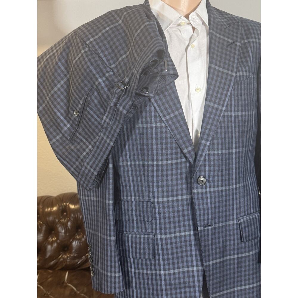 Tom Ford Blue Plaid Peak Lapel Suit Silk 48 38R US O'Connor 34x27 Trousers